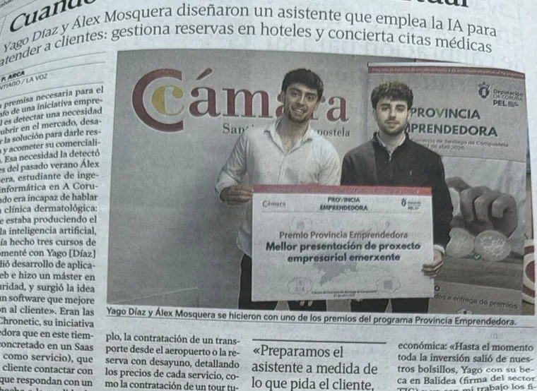 Recorte de prensa sobre el premio al Mejor Proyecto Empresarial Emergente